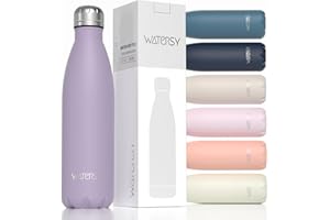 WATERSY Botella Térmica Acero Inoxidable 500ml, Sin BPA, A Prueba de Fugas y Apta Lavavajillas, 12h Caliente/24h Frío, Cantimplora Botella agua para Gimnasio, Viajes y Deporte(Morado)