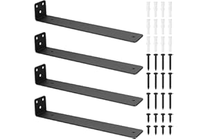 BJBJJIU Wytrzymałe wsporniki półek pływających, wsporniki ścienne do półek, czarne metalowe wsporniki L, wsporniki do regałów na ściany, deski rusztowania, drewniane wsporniki do półek, 250 mm