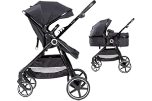 Carrito Bebe 2 en 1 Interbaby | Silla Paseo desde Nacimiento hasta 48 meses o 22 kg | Capazo Acolchado, Amortiguadores, Asiento Ajustable | Cochecito bebe Modelo Versa Negro