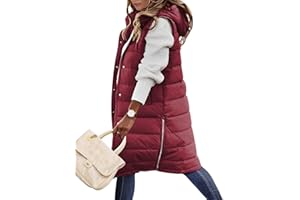Svanco Chaleco Acolchado para Mujer Invierno Chaquetas Largo sin Mangas Chaleco con Bolsillos Abrigos con Capucha Caliente Parka Trabajo