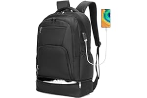 Seyfocnia Gym Backpack With Shoes Compartment for Men Women - Travel Sports Pack With USB Charging Port, Water Resistant, Black, One Size
