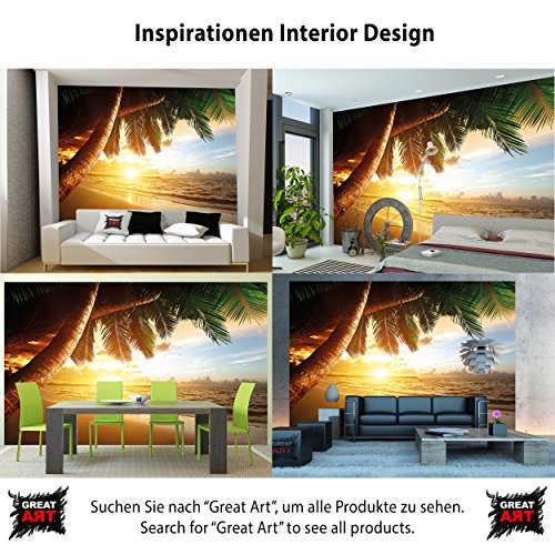 Fototapete Sonnenuntergang am Meer Wandbild Dekoration Karibik Palm Beach Paradies Strand Sonne Urlaub Reisen Natur Insel | Foto-Tapete Wandtapete Fotoposter Wanddeko by GREAT ART (336 x 238 cm) - 4