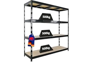 PROREGAL Étagère Professionnelle Robuste Rhino | HxLxP 200x200x60 cm | 4 Niveaux en aggloméré de 16 mm | Charge maximale 500 kg | Noir | Étagère de Garage, étagère de Rangement