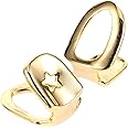 Healvian 2pcs Gold Grills,Hip Hop Gold Single Tooth Cap,Hip Hop Teeth Grill for Teeth Mouth,Cosplay Grill Single Tooth Caps,Golden Single Tooth Fangs Cap Decorative Jewelries for Rapper