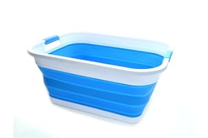 SAMMART Lot de 2 paniers à linge pliables en plastique de 41 L, conteneur de rangement pop-up, bac à linge portable, panier à linge peu encombrant, capacité en eau : 32 litres (2 rectangulaires, bleu