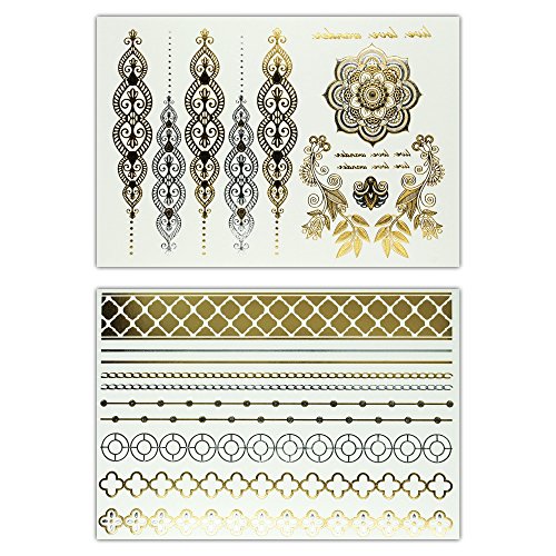 Lucky Tattoos Edition 1 – Premium Metallic Klebetattoos – 5 Bögen, 58 Motive – Gold, Silber, Schwarz - 2