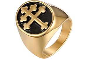 JewelryWe Anello da Uomo, Acciaio Inossidabile Colore Oro, Anello Croce Promessa, Regalo