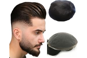 N.L.W. NLW Peluca Hombre, Sistema de Reemplazo de Cabello Humano 100% Natural de Densidad Media, Peluca de Encaje Francés Transpirable Base de 8 * 10 Pulgadas (2 marrón oscuro)