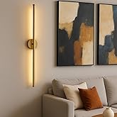 Netzy Modern Kablosuz Pilli LED Aplik, Eskitme Gold 70 cm, G&uuml;n Işığı, 1 Adet 9V Pil Dahil, Montajsız Dekoratif Duvar Lambası