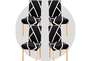 TOMMO Dining Room Chair Covers Set of 4, Stretch Removable Washable Spandex Dining Chair Slipcovers Protectors, Kitchen Chair Covers for Dining Room Party Hotel Ceremony Banquet(Black and White lines)