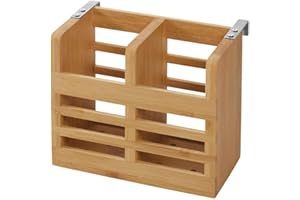 INTERDESIGN iDesign Formbu Organizador encimera, Armario o Mesa de Comedor, pequeño Bote de bambú, Porta Cubiertos de Cocina portátil con 2 Compartimentos, Beige, Madera, 16,5 cm x 6,0 cm x 13,0 cm