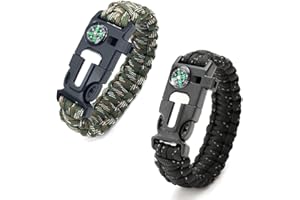 GGUFAY Pulseras de Supervivencia al Aire Libre, 2PCS 5 en 1 Paracord Bracelets, Kit Pulsera Paracord Supervivencia, Camuflaje Supervivencia Pulsera para Camping/Actividades al Aire Libre