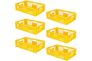 BRB 6x Eurobehälter/Stapelkorb durchbrochen, PE-HD, Industriequalität, lebensmittelecht, LxBxH 600x400x150 mm (gelb)