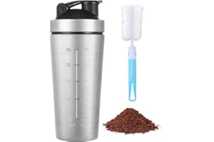 ACWOO Protein Shaker Bottle with Stainless Steel Mixing Ball 900ml, Stainless Steel Protein Shaker Cup, Gym Shaker Bottle, Protein & Supplement Shaker Bottle, Leak Proof Metal Sports Water Bottle