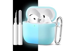 Maledan Cover Compatibile con AirPods 4 2024 Custodia, Case Protettiva Antiurto in Silicone Morbido per Apple AirPods 4 Generazione Custodia con Kit di Pulizia Moschettone [LED visibile],Blu Luminoso