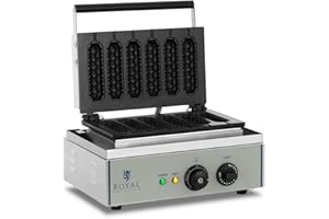 ‎ROYAL CATERING Royal Catering - Waffeleisen Waffelautomat (Stiel/Corn Dog, 29,5 x 38,3 x 42 cm, 1.500 W, 6 Stück, 15 min Timer, Teflon & Aluminium, Edelstahlgehäuse) Silber
