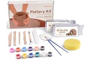 cyctravel Kit Argile Autodurcissante, Kit Poterie Comprend 1kg Argile Autodurcissante, Kit Poterie Adulte Convient à la Mise en Forme de Divers Projets de Bricolage