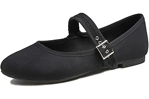 Feversole Women's Soft Breathable Mary Jane Memory Foam Cushioned Comfort Round Toe Metal Buckle Flats Walking Shoes