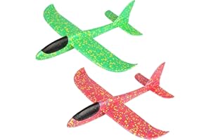 Xihuimay 2 Packs Airplane Toy Large Throwing Foam Plane Dual Flight Mode 2 Flight Mode Aeroplane Gliders Flying Aircraft Gifts for Kids Outdoor Yard Sport Game Toys Birthday Party Favors, Red Green
