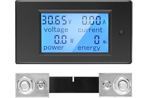 VOKTTA Digital Voltmeter Ammeter DC 6.5-100V 100A Power Meter,LCD Display Multimeter Voltage Current Energy RV Monitor Wattmeter Panel with 100A/75mA Shunt