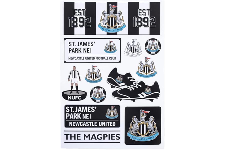 Newcastle United FC A4 Sticker Set, 12 Assorted Designs, Gloss Finish, 46g