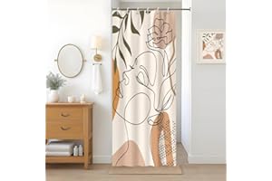 Uiiooazy Tenda Doccia Antimuffa, Tenda da Doccia Piccola 90x180cm Boho Style Terracotta Arancia Astratta Foglie Verde Tende da Bagno Tessuto Lavabile Impermeabile Tende per Vasca da Bagno con 6 Anelli