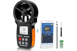 Digital Anemometer Bluetooth, WapoRich Handwindmesser Windgeschwindigkeitsmesser mit APP Wind Speed Meter Gauge Measure 0.3~30m/s Air Flow Geschwindigkeit, Windchill, Lufttemperatur (RQ-100APP)