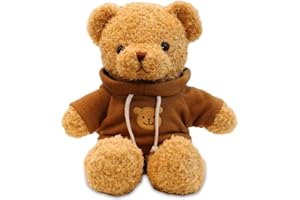 VEghee Orsacchiotto in pelle morbida, giocattolo con cappuccio da 30 cm con cappuccio di orsacchiotto, giocattolo di peluche, simpatico regalo di peluche (grigio)