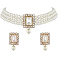 Shining Diva Fashion 18k Gold Plated Latest Stylish Traditional Pearl Choker Necklace Jewellery Set for Women