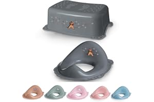 DOCARI Toilettentrainer mit Treppe als Set grau Pferd - Toilettensitz Kinder und Tritthocker Kinder - Toilettensitz Kinder mit Treppe - Toilettenaufsatz Kinder WC Sitz Kinder Hocker Kinder Bad