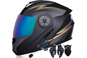 LETETEXI Bluetooth Integrated Flip Up Front Motorbike Helmets ECE Approved Anti-fog Dual Visors Crash Racing Motorcycle Helmet Noise Reduction Ventilation for Adults Men Women 55~62cm