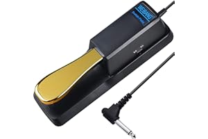 Weibang Sustain Pedal for Keyboard, 1/4 Inch Jack Universal Gold Piano Sustain Pedal with Polarity Switch for Electronic Keyboards, MIDI Keyboards, Digital Pianos, Yamaha, Casio, Roland and More