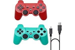 ＲＵＥＩＵＲＩ P-S3 Controller 2 Pack[2025 NEWEST] PS-3 Wireless controller Playstation 3 Controller Wireless Bluetooth Gamepad with USB Charger Cable for PS-3 Console (Red+Green)
