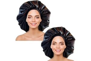 WOODFIB 2 gorros de dormir grandes de satén con banda elástica, gorro de dormir de seda para mujeres y niñas para el cuidado del cabello, adecuado para cabello largo, corto, rizado y natural