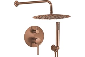 VALAZ Douche Encastrable | Mitigeur Douche 2 voies, Pulvérisateur Effet Pluie | Installation Murale Facile et Rapide | Inoxydable, Ronde, Pulvérisateur 25 cm, Or Rose Brossé, Série Jucar