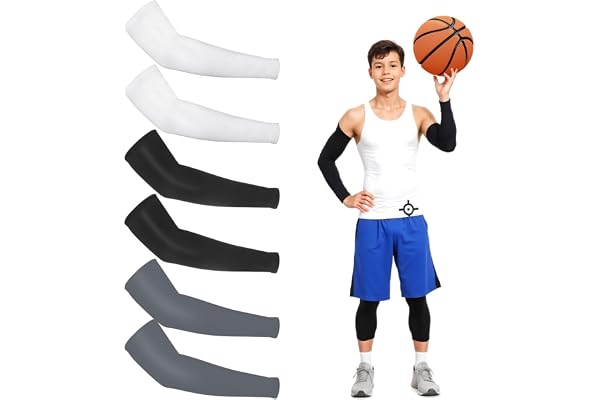 Lot de 3 paires de manchons de compression respirants pour enfants et jeunes - Protection UV - Pour garçons et filles - Pour baseball, football, volley-ball, basket-ball, multicolore, taille unique