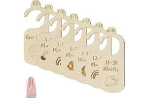 JANDH Separadores de Ropa de Bebé de Madera, Armario Bebe, 7 Piezas Separador Meses Ropa Bebe con Patrón Lindo Adecuados para Armarios, Estanterías y Balcones