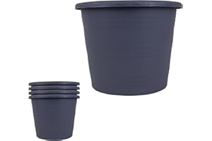 Lizzy 4pc Round Reusable Plastic Plant Pot 20cm | Plastic Plant Pots for Indoor Outdoor Flower Pots, Heavy Duty and Stylish Plant Pots for Indoor Plants with Drainage Holes (Grey)