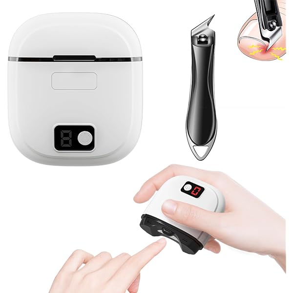 Elektrischer Nagelknipser 3-in-1 – Mit LED, 3 Geschwindigkeiten, Nagelpolierer & Auffangbox (Weiß)