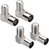 Greluma 4 Pcs 90 Degree F Type Female to Male/Female PAL Connectors Right Angle Satellite Antenna RF Coaxial Adapters