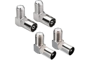 Greluma 4 Pièces Connecteurs femelle/femelle de Type F à 90 degrés, adaptateurs coaxiaux RF pour antenne Satellite à Angle droit