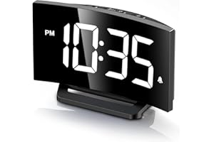 GOLOZA Digital Alarm Clock for Bedrooms, Digital Clock with Modern Curved Design, Conspicuous White LED Numbers, 6 Levels Brightness, 2 Volume, 3 Alarm Tones, Snooze, Power-Off Memory, 12/24H, Bedside Clock