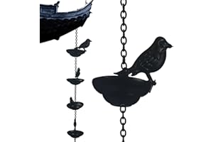 EliphonTowne Chaînes de pluie de jardin – Oiseaux mobiles sur tasses, chaîne de 53 cm avec crochet attaché et 4 oiseaux – Carillon de pluie pour gouttières UK, attrape-pluie pour bec de descente