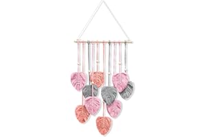 PGTC Bohemian dywan ścienny, dywan ścienny, sztuka, tkane liście, ręcznie tkany, ozdoba ścienna do salonu, sypialni, dekoracja na wesele, prezent (różowy)