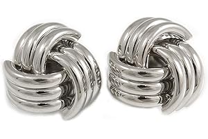 AVALAYA Pendientes de clip de nudo de tono plateado pulido de 20 mm D, talla única, Metal Plata