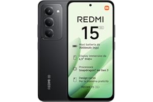 XIAOMI Redmi 15 5G, Smartphone 8+256GB, Display FHD+ da 6,9" 144Hz, Snapdragon® 6s Gen 3, Camera principale da 50MP, 7000mAh, Garanzia di 2 anni, Nero, Caricabatterie non incluso