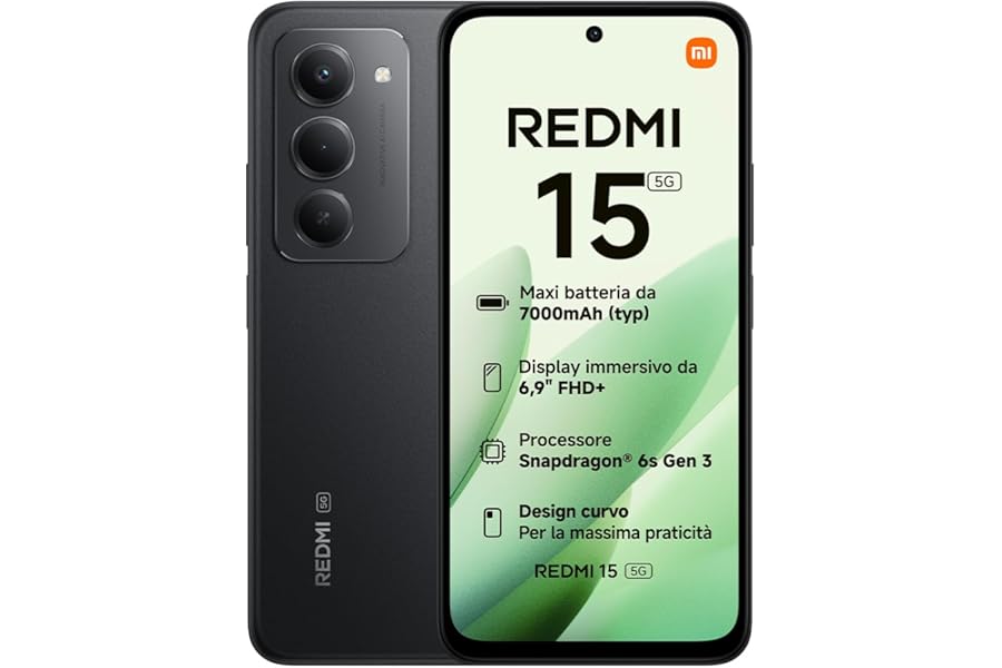 Xiaomi Redmi 15 5G, Smartphone 8+256GB, 6.9" FHD+ Display 144Hz, Snapdragon 6s Gen 3, 50MP Main Camera, 7000mAh, 2 Year Warranty, Black, Charger Not Included