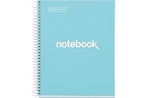 Miquelrius - Cuaderno A5, Notebook Emotions, 80 Hojas de 90 g/m², Rayado Horizontal 7 mm, 1 Franja de Color, Espiral Microperforado, Libreta Rayada, Tapa Extra Rígida, 2 Taladros, Azul Cielo