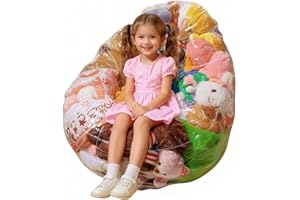 YANGUN 150L Clear Stuffed Animal Bean Bag Chair Cover for Kids, Soft Toy Storage, Waterproof toys storage with Zippers, 75×75×60cm(Cover Only, No Filler Included)