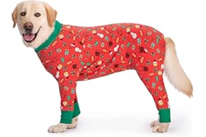 BT Bear Vêtements pour chien de grande taille, combinaison élastique pour protéger les articulations, anti-léchage, pyjama pour chien de taille moyenne et grande (4XL, rouge Noël)